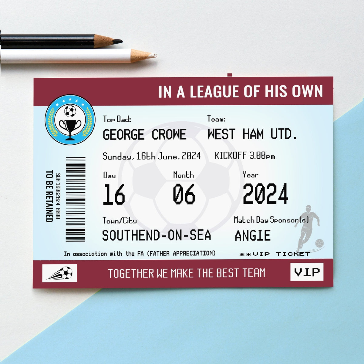Personalised Football Ticket Card For Dad - Of Life & Lemons®