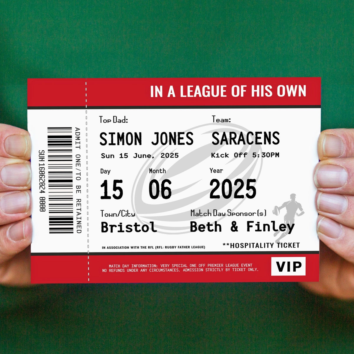 Personalised Rugby Ticket Card For Dad - Of Life & Lemons®
