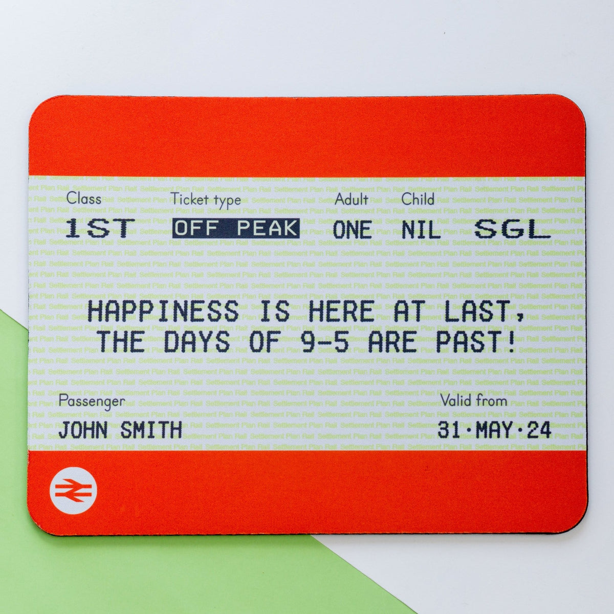 Personalised Train Ticket Retirement Mouse Mat - Of Life & Lemons®