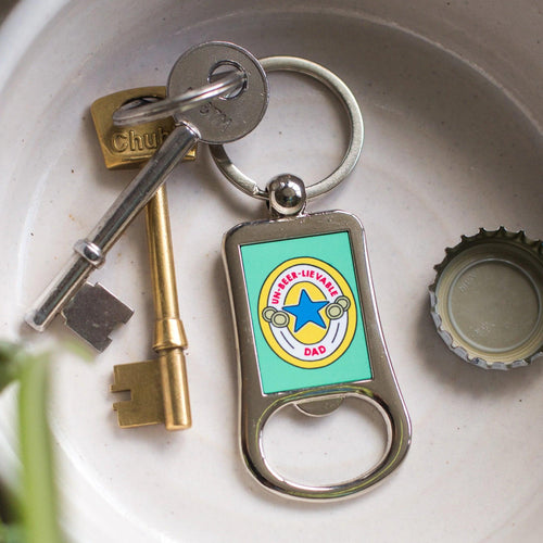 keyring that doubles up as a bottle opener for dad with a beer themed motif and pun