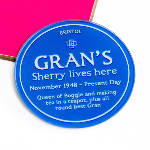 personalised coaster for grandmother with english heritage blue plaque