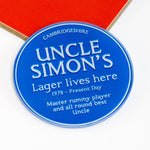 personalised coaster gift for an uncle with blue plaque motif