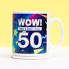 a mug gift for a 50th birthday with colourful motif 