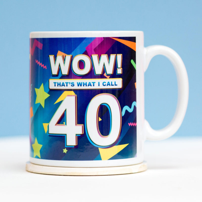 a mug gift for a 40th birthday with colourful motif 