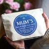 Award mum her own blue plaque with personalised details on a cosmetic bag