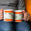 Mug designed to look like a National Rail train ticket to commemorate an engagement