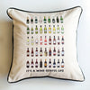Cushion cover illustrated with all of the different types of wine and a pun. Comes with option of a cushion pad