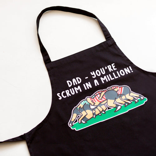 Apron for Dad with a rugby motif and pun