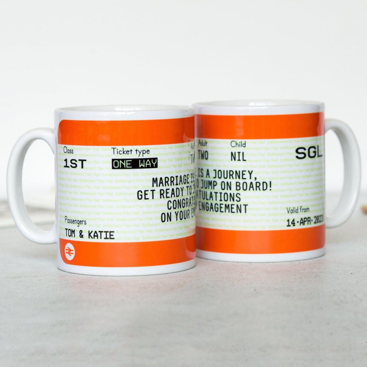 Personalised Train Ticket Engagement Mug - Of Life & Lemons®