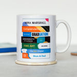 Mug customised with a graduates name, subject and graduation dates