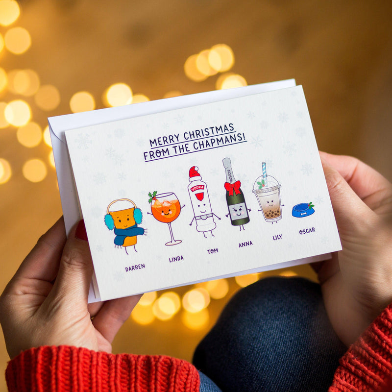 personalised favourite drinks christmas card