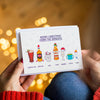 personalised christmas cards with a family depicted with illustrations of their favourite drinks