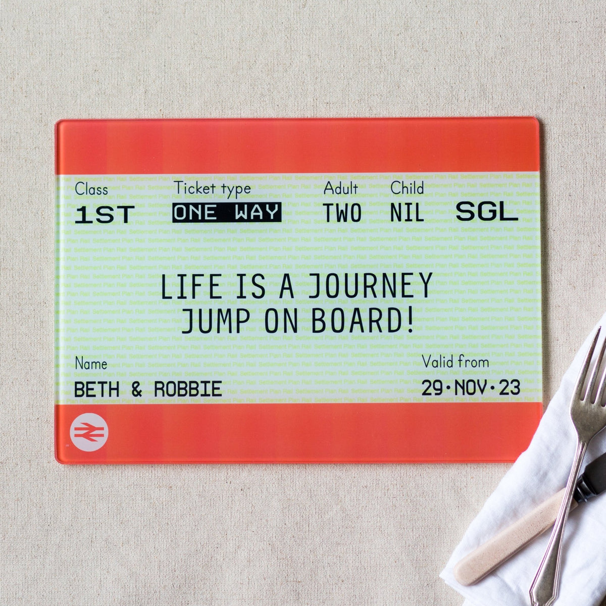 Personalised Train Ticket Chopping Board - Of Life & Lemons®