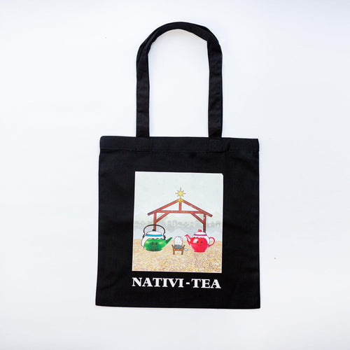 christmas tote bag with tea pun