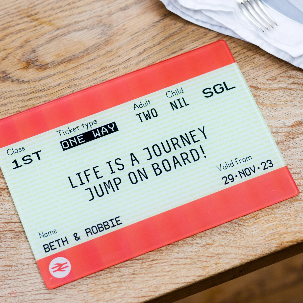 Personalised Train Ticket Chopping Board - Of Life & Lemons®