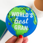 Coaster with world map and the words world's best gran