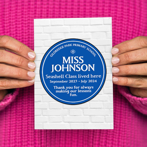 Personalised Blue Plaque Card For Teacher