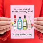 Funny Mother's day card with alcohol illustrations and funny pun 