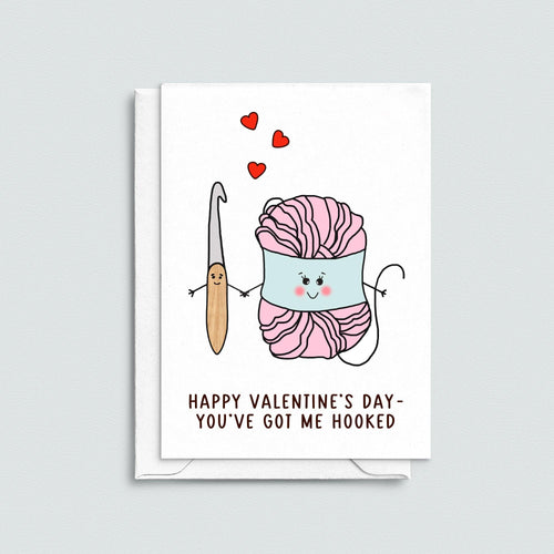 hooked on you crochet valentine's card