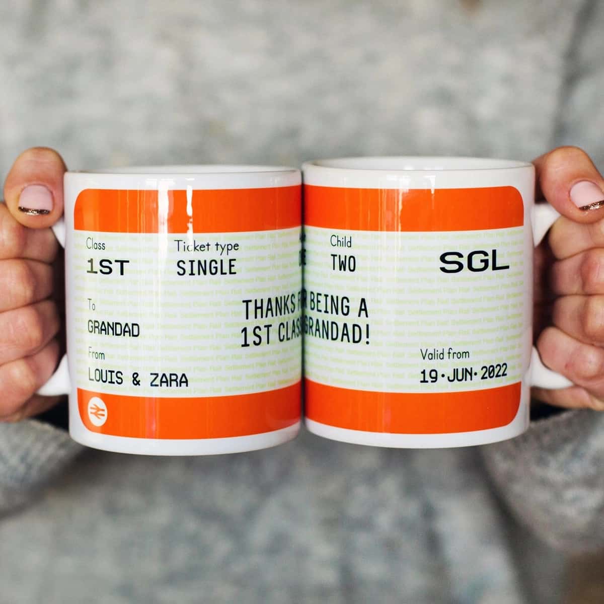 the gifts for grandparents collection as advertised by a personalised train ticket mug for gran or grandad