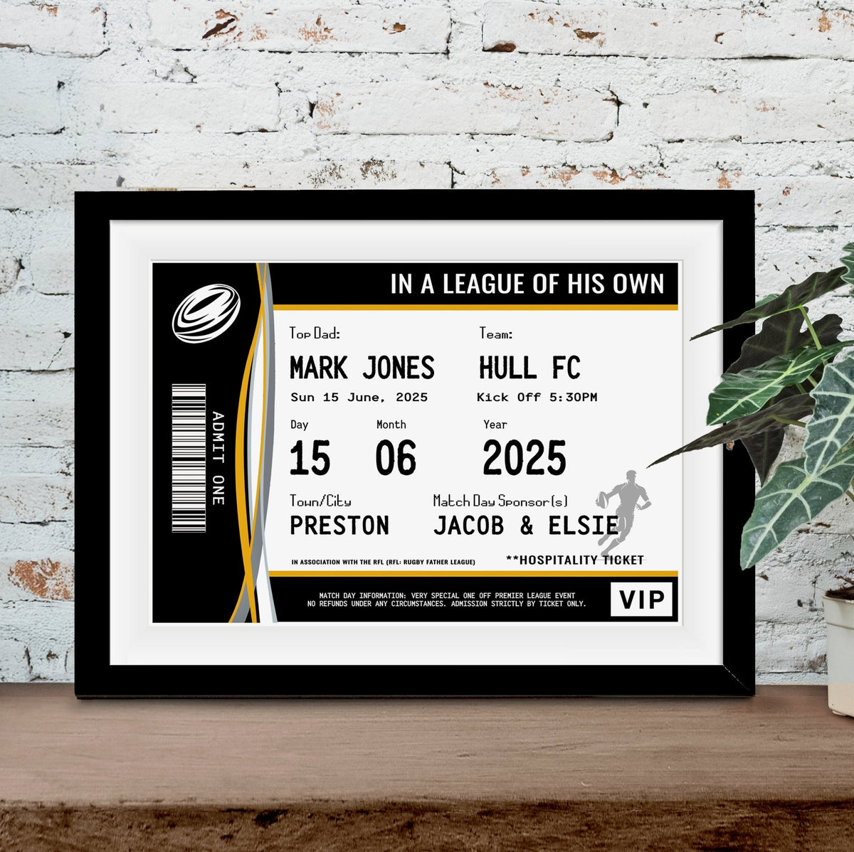 Personalised Rugby Ticket Print for Dad - Of Life & Lemons®