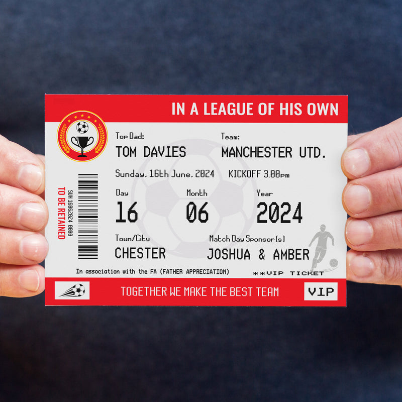 Custom card for Dad designed to look like a football ticket