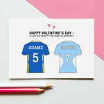 Personalised valentine's card tailored to the couples football team colours