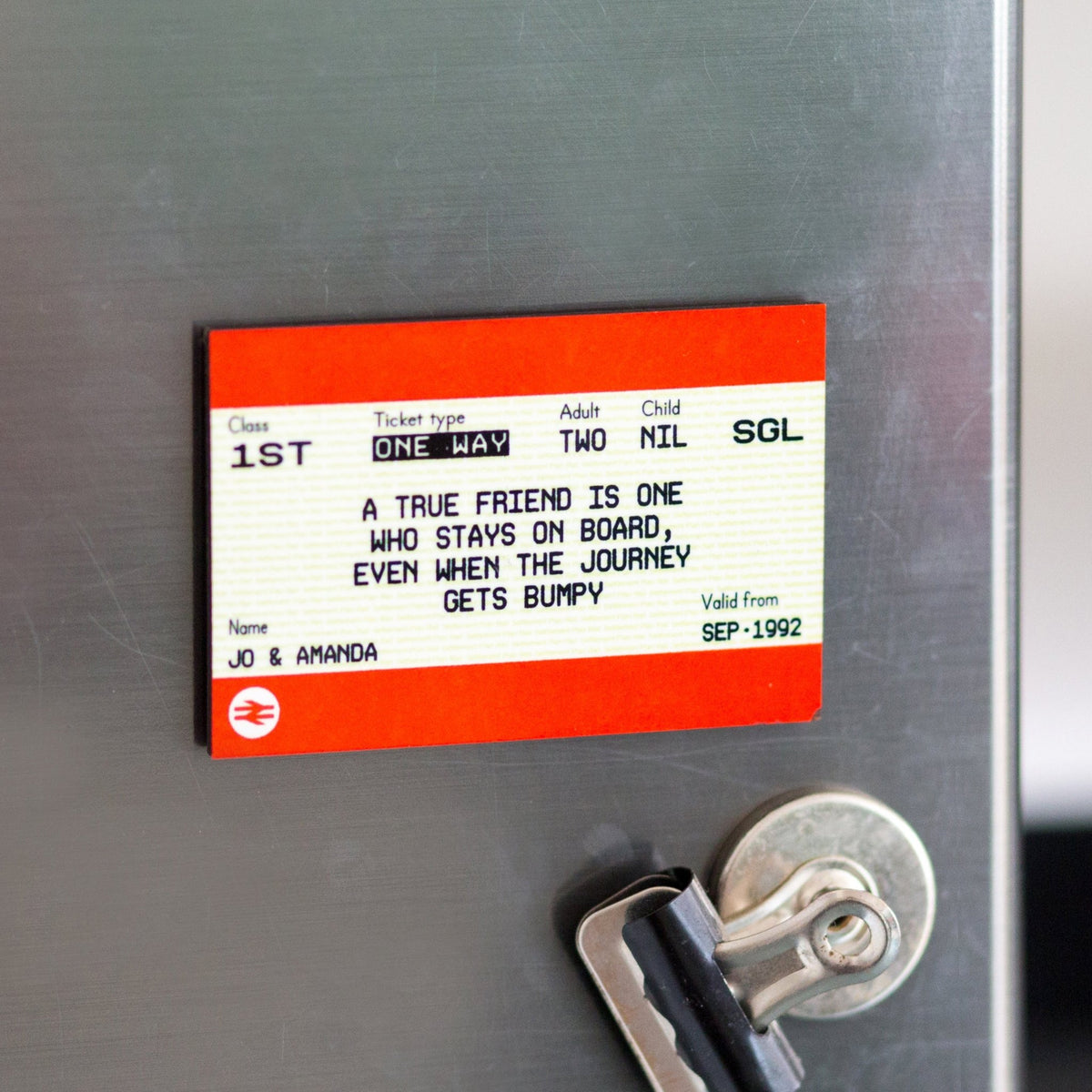 Personalised Train Ticket Fridge Magnet For Friend - Of Life & Lemons®