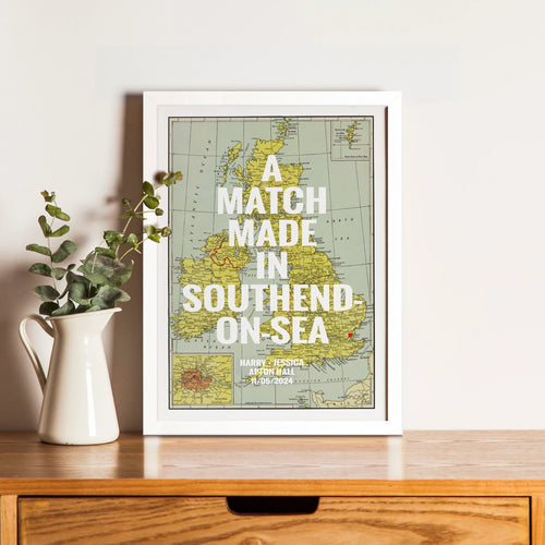 Personalised UK map for a couple who met in Britain