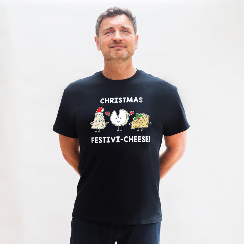 christmas t-shirt for men with cheese illustration and pun