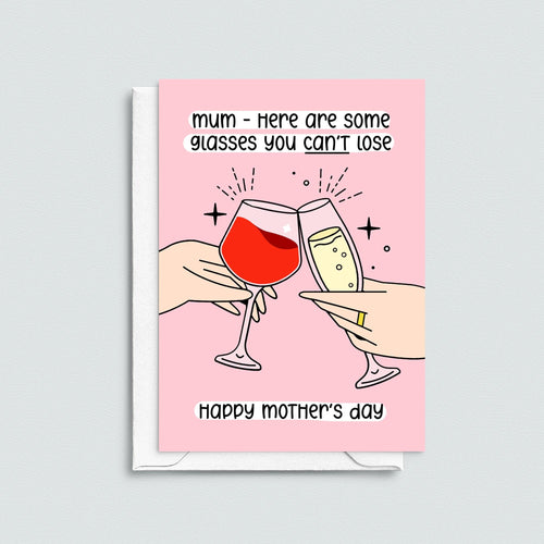 Funny mother's day card for mum who likes wine and never knows where her spectacles are