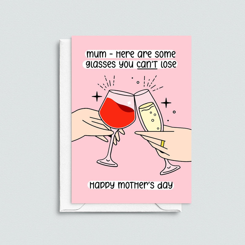 Funny mother's day card for mum who likes wine and never knows where her spectacles are