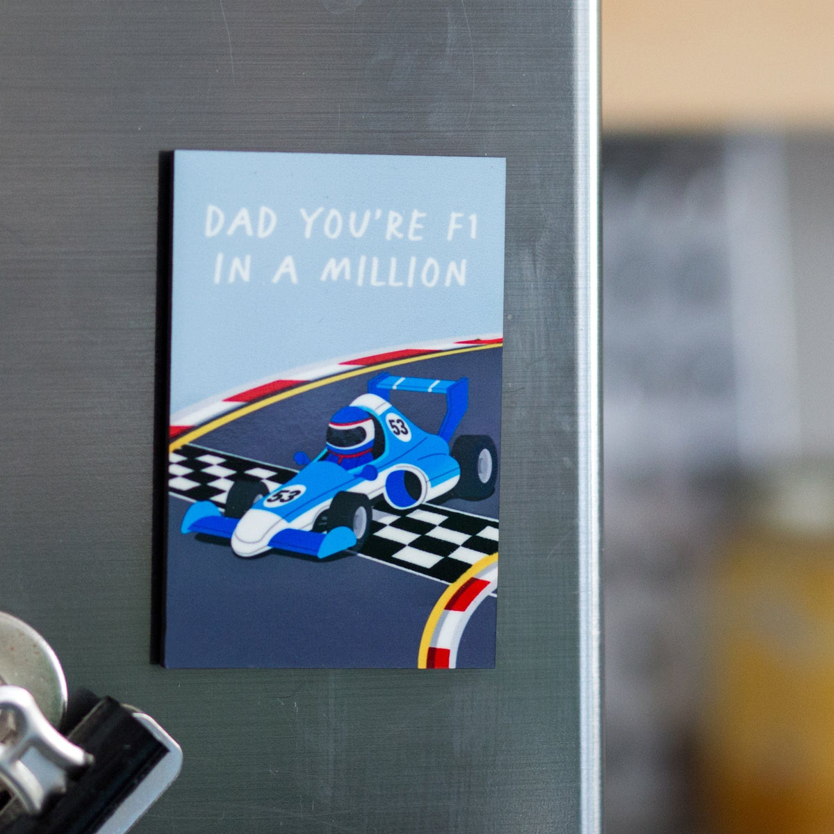 a motor racing fridge magnet for dad