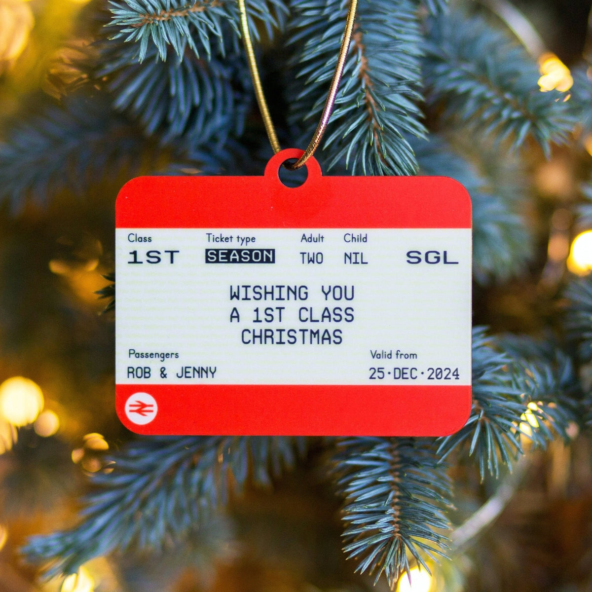Personalised Train Ticket Christmas Tree Decoration - Of Life & Lemons®