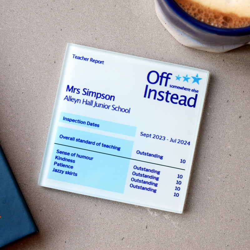 Custom gift for teacher designed to look like a funny Ofsted report