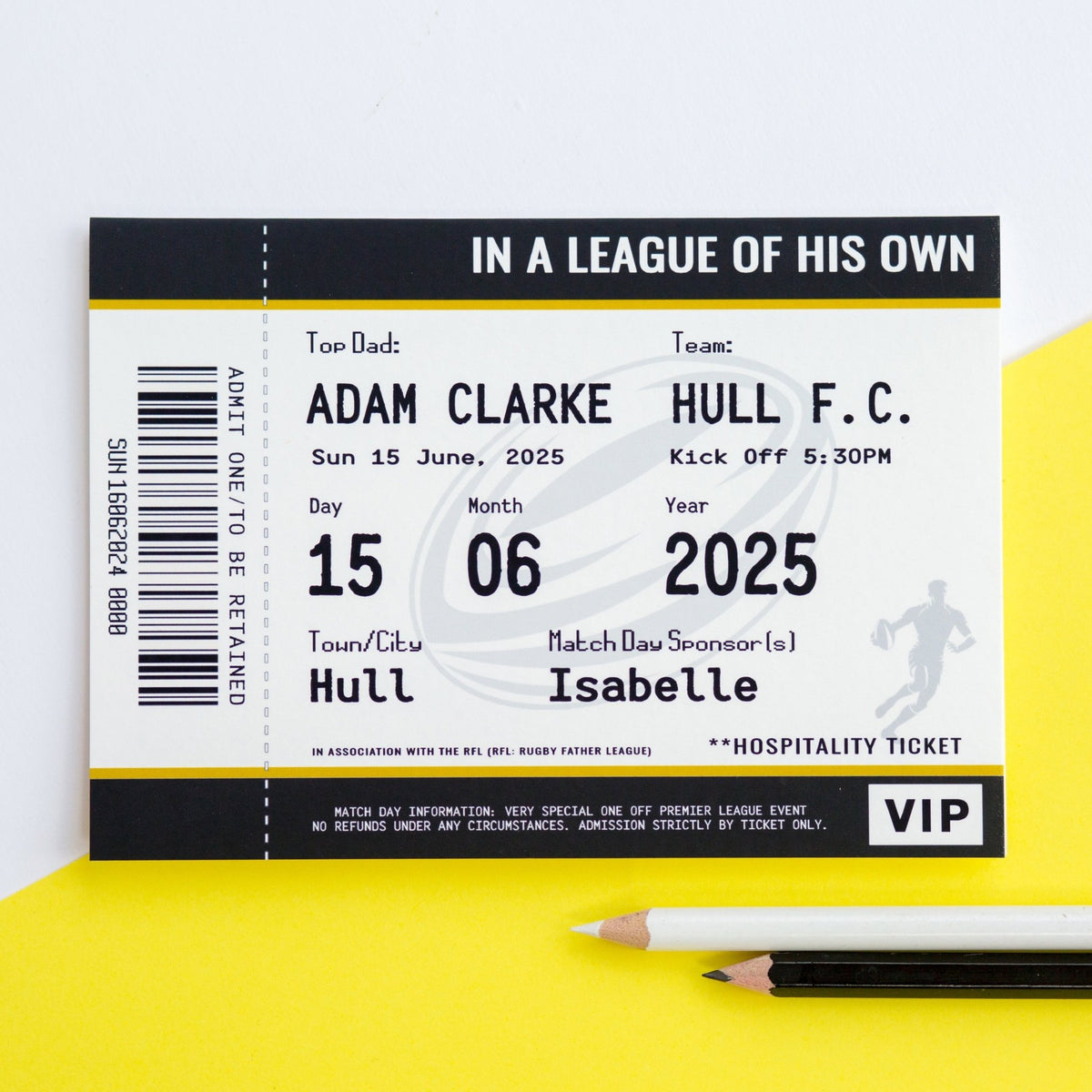 Personalised Rugby Ticket Card For Dad - Of Life & Lemons®