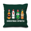 christmas sofa cushion with 'Christmas Spirits' slogan and illustrations