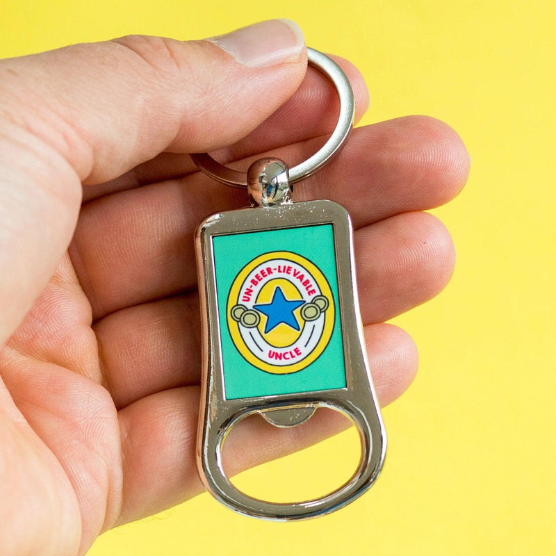 keyring that doubles up as a bottle opener for an uncle with a beer themed motif and pun