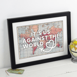 Personalised world map print with quote and option of custom message