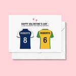 valentine's card customised with football teams colours