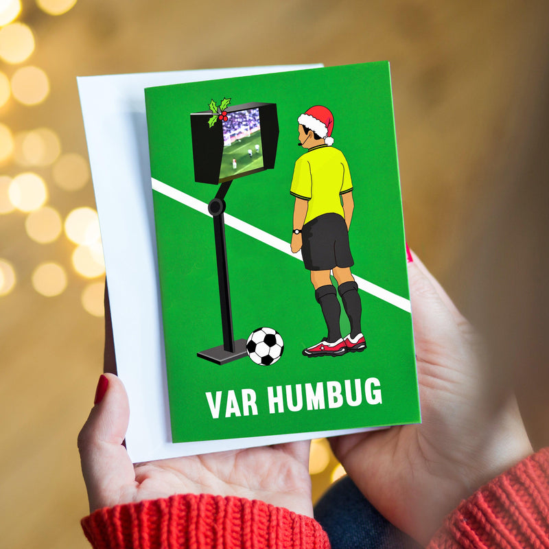 football themed christmas card with illustration and pun
