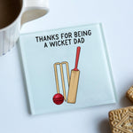 coaster for Dad with a cricket motif and pun
