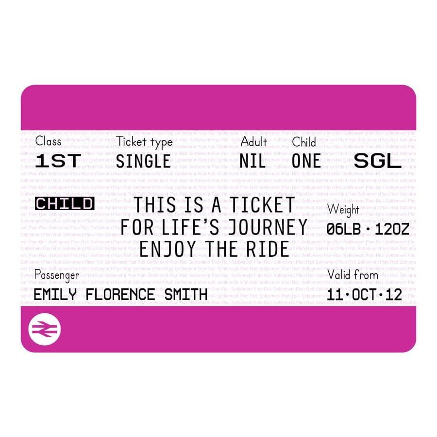 Personalised New Baby Train Ticket Print - Of Life & Lemons®