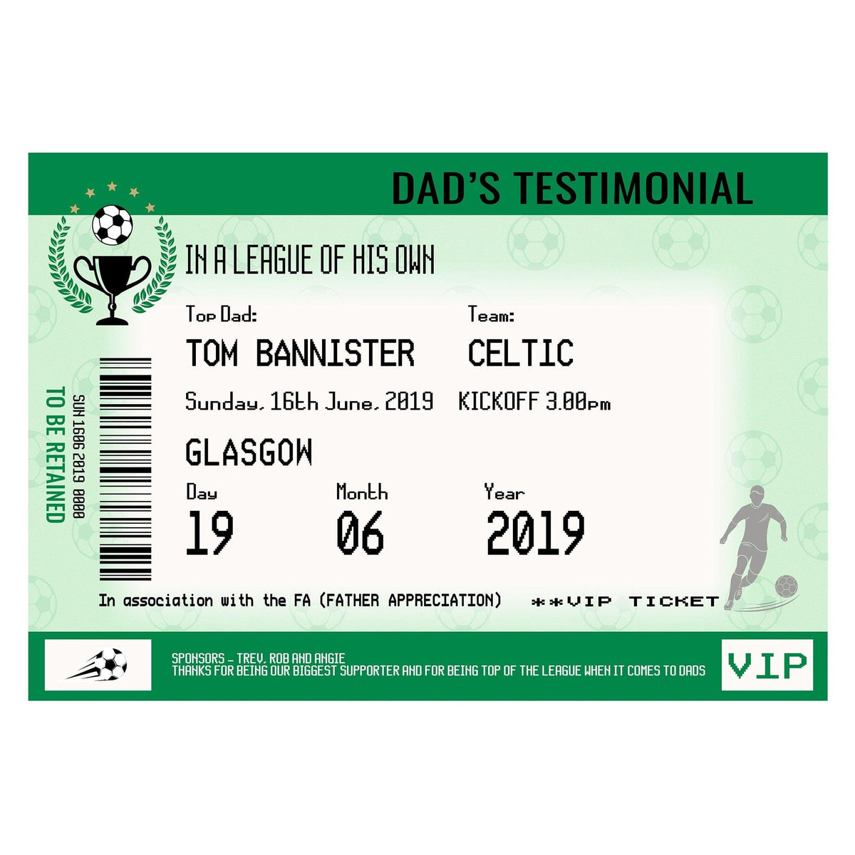 Personalised Football Ticket Print for Dad - Of Life & Lemons®