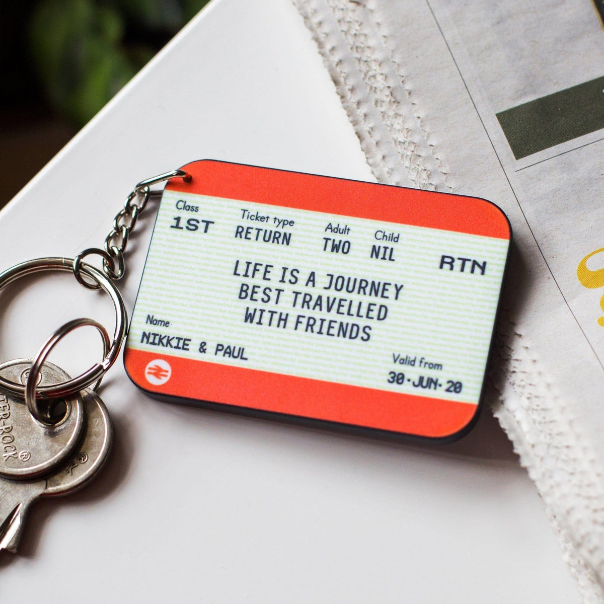Personalised Train Ticket Friendship Keyring - Of Life & Lemons®