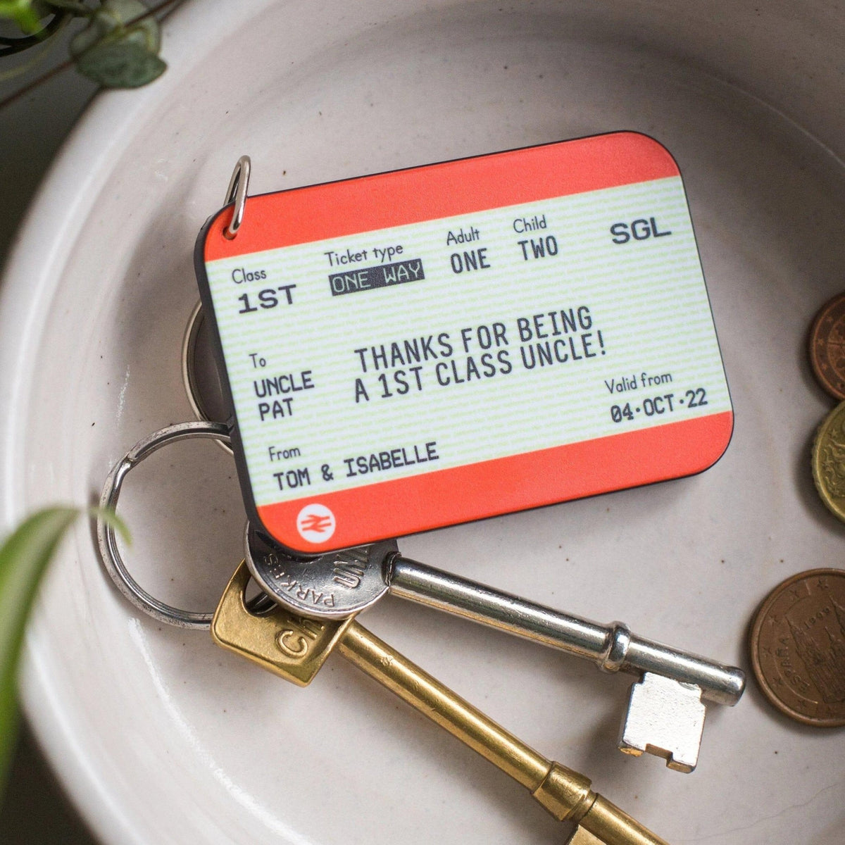 Personalised Train Ticket Keyring for Uncle - Of Life & Lemons®