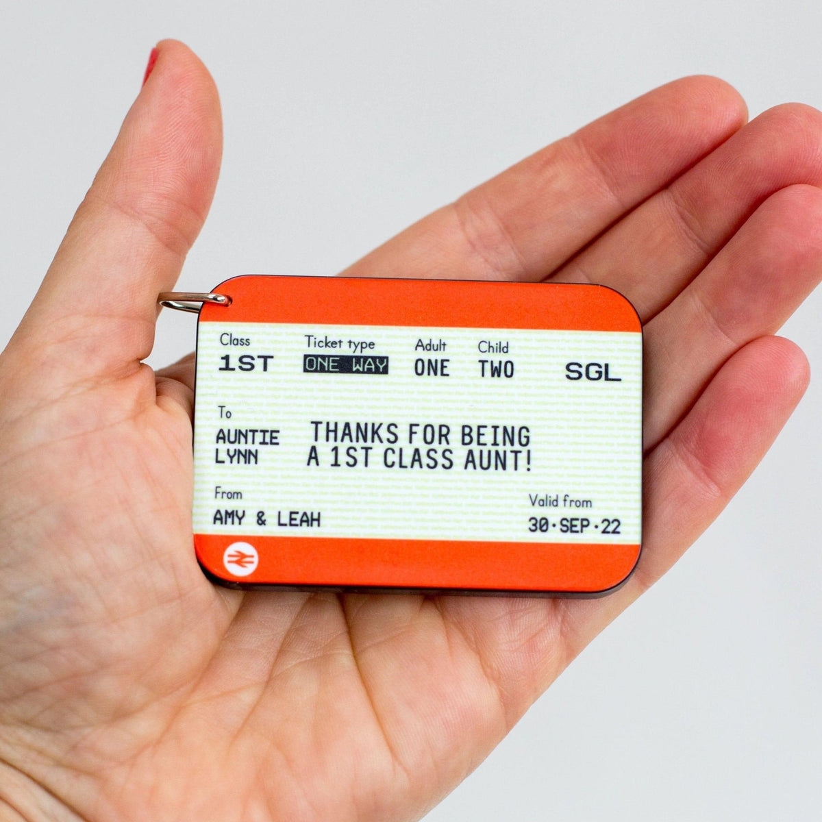 Personalised Train Ticket Keyring for Aunt - Of Life & Lemons®