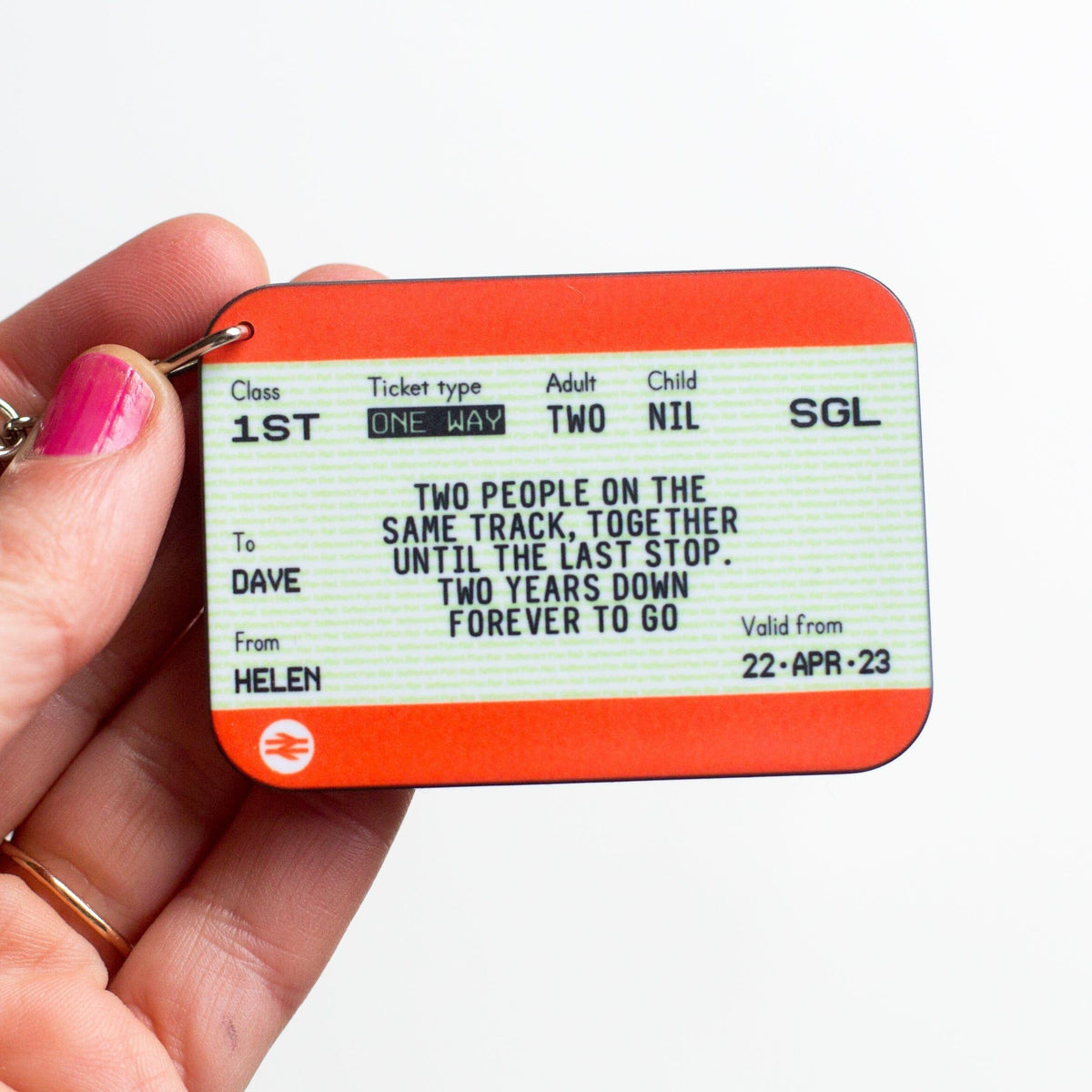 Personalised Train Ticket Anniversary Keyring - Of Life & Lemons®