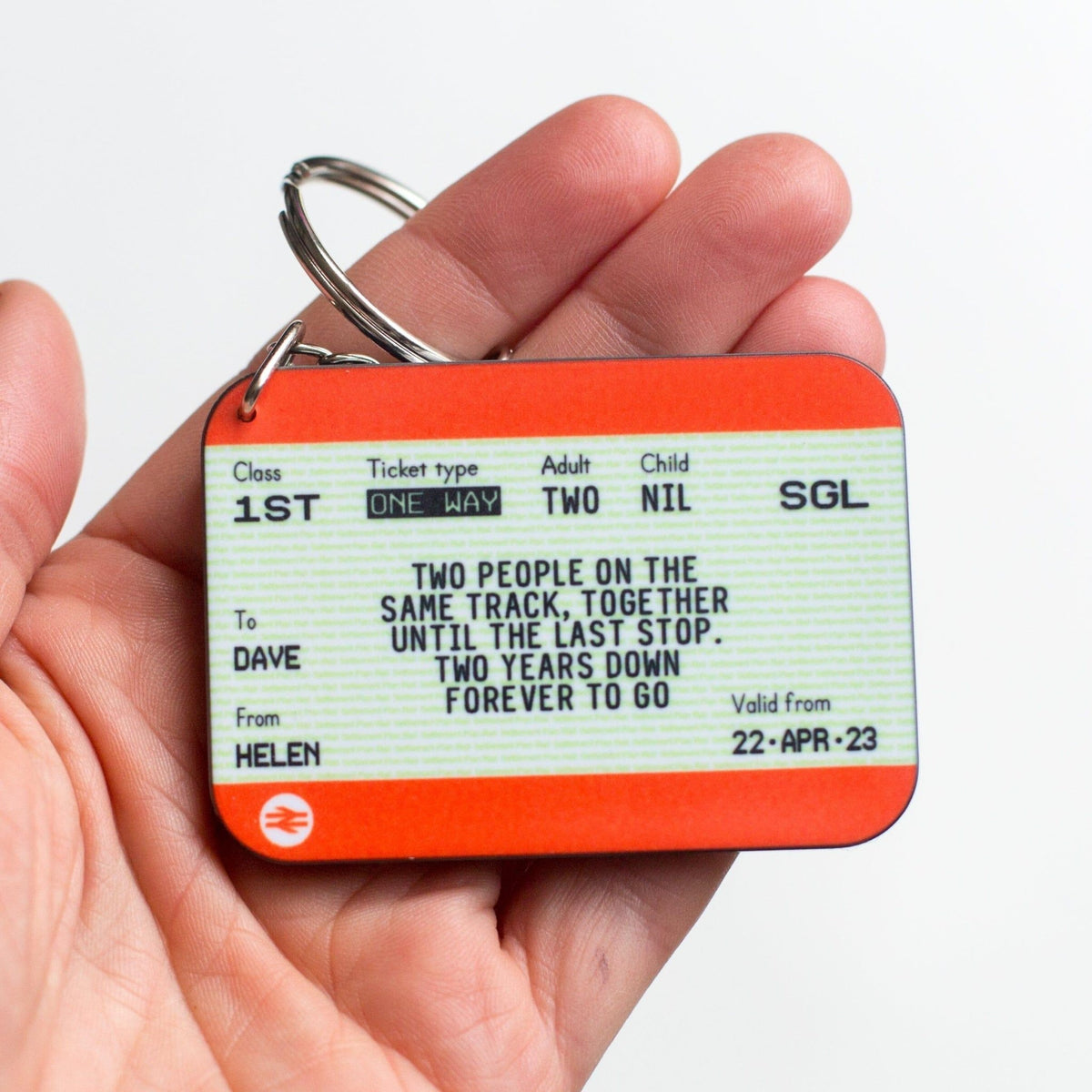 Personalised Train Ticket Anniversary Keyring - Of Life & Lemons®
