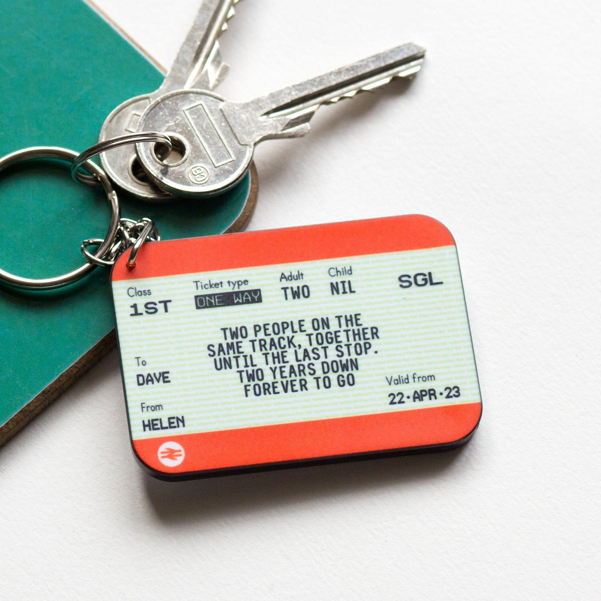 Personalised Train Ticket Anniversary Keyring - Of Life & Lemons®